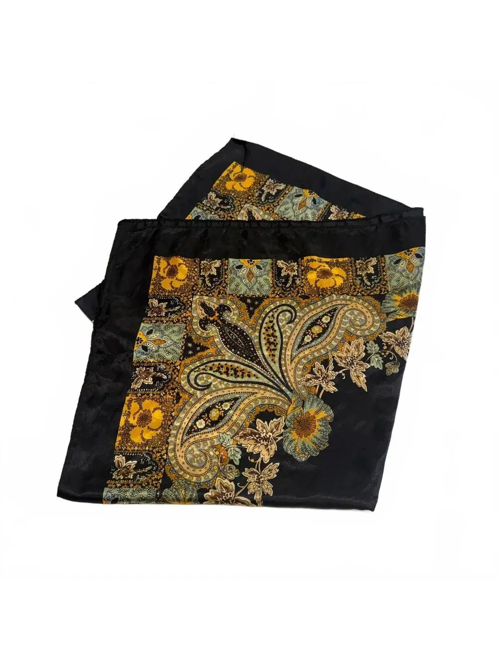 Black and Gold Paisley Pattern Bohemian Polyester Square Convertible Scarf